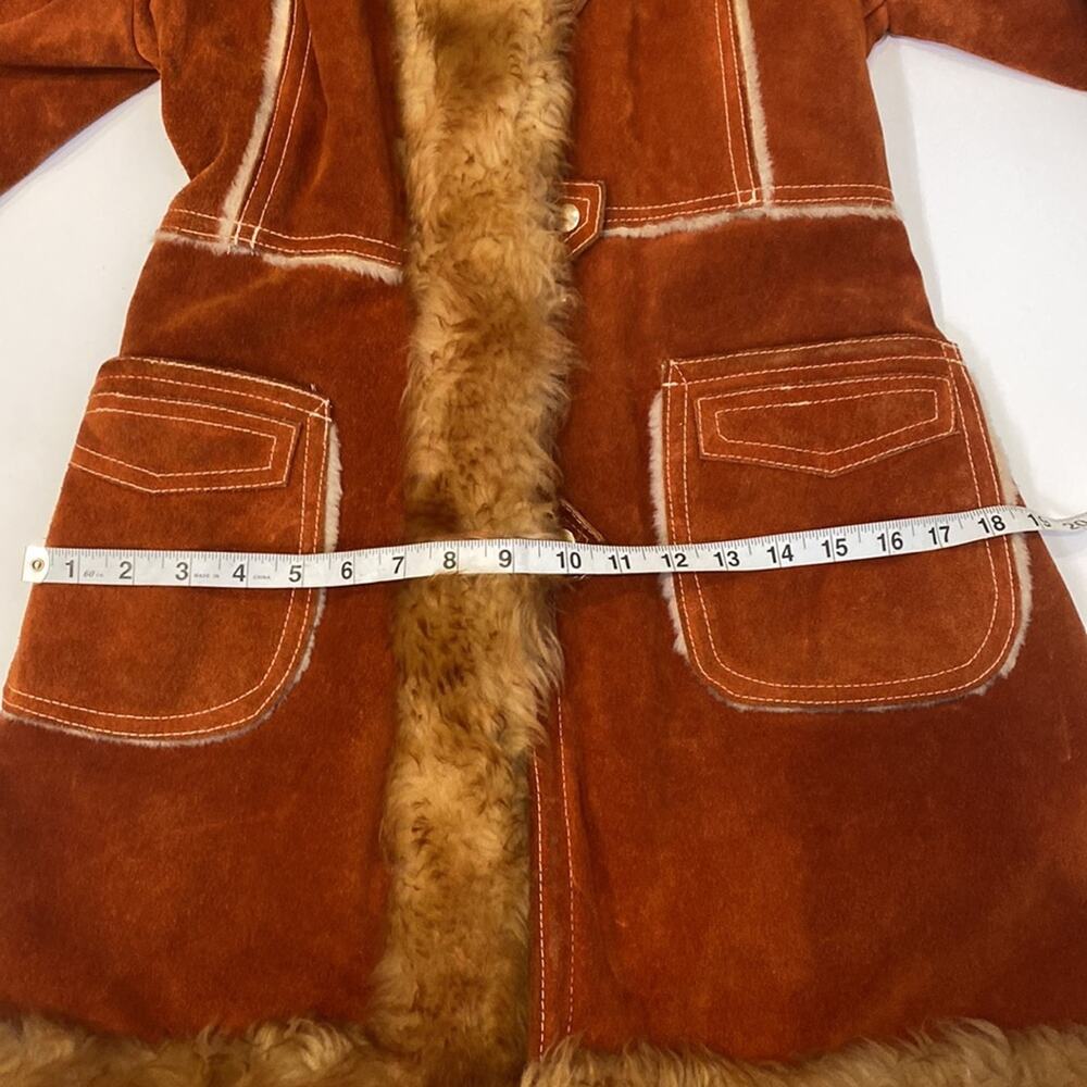 Vintage Penny Lane Rust Colored Suede Coat w/ Faux Fur Trim Snap Closure Sz XS - Picture 15 of 16